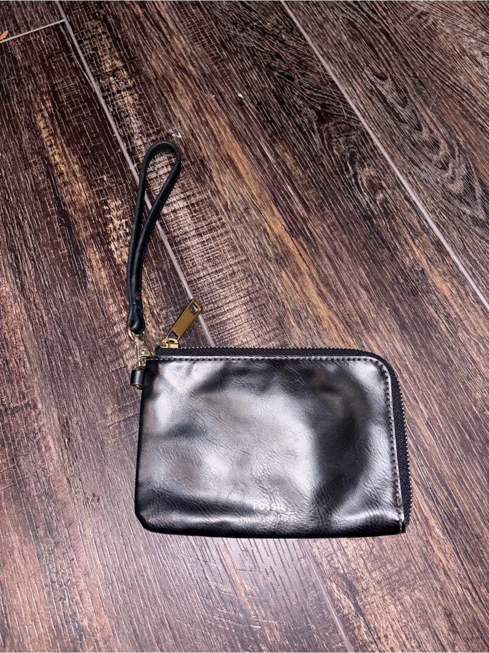 Fossil Black Leather Zip Wristlet